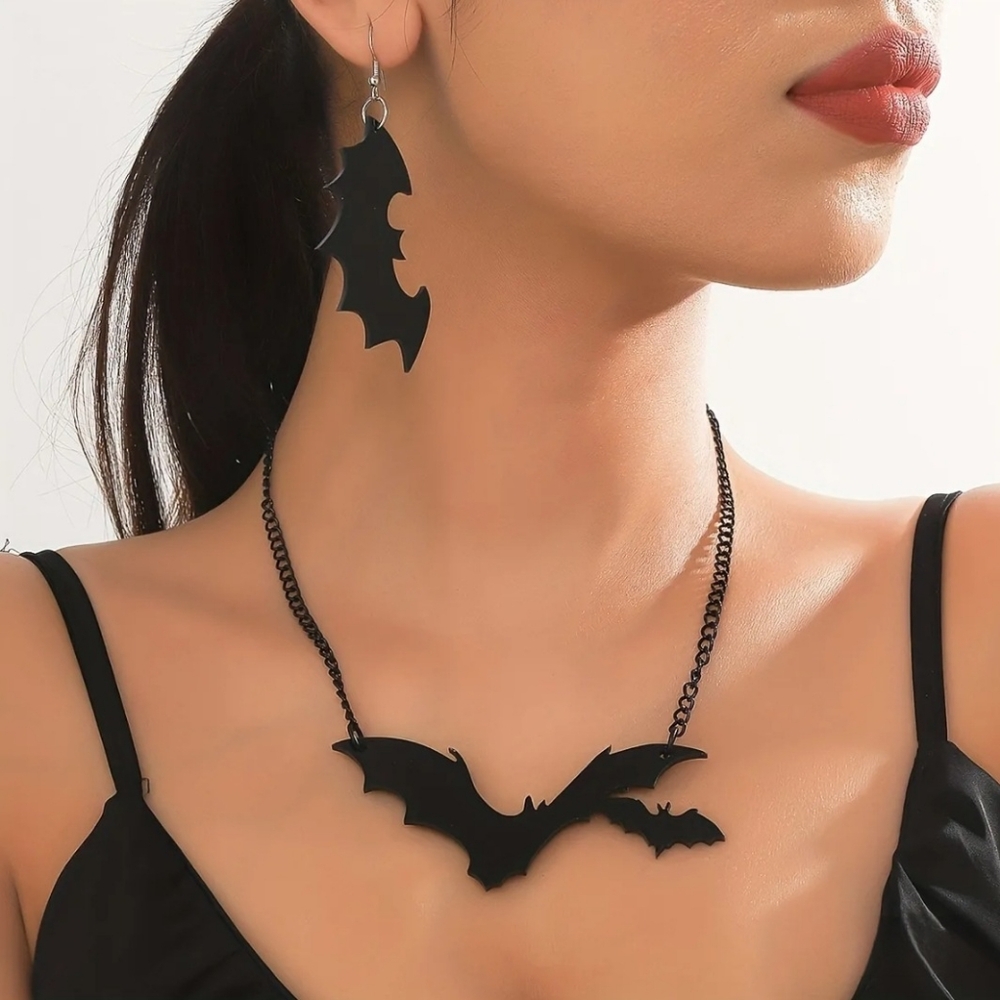 Bat Necklace And Earrings Set.